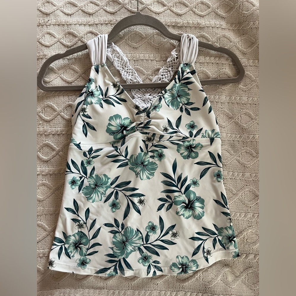 Ambrielle brand White & green Floral Tankini with knit braided straps size S - Picture 8 of 13
